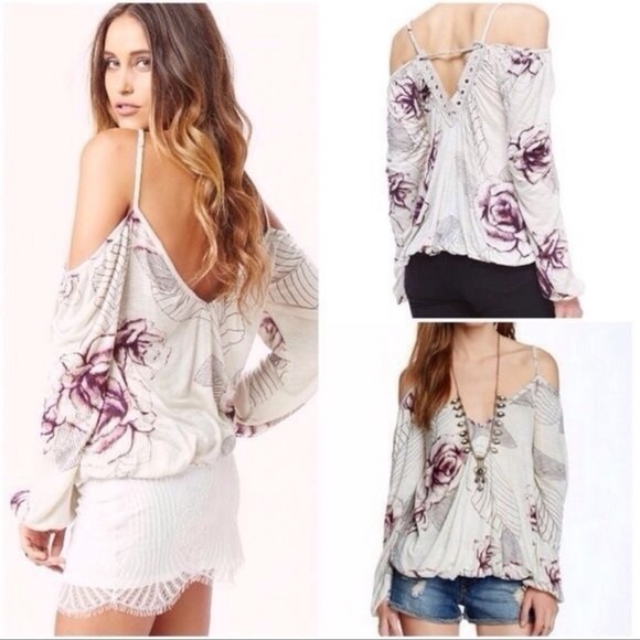 FREE PEOPLE ADELIA COLD SHOULDER TOP - Picture 1 of 10